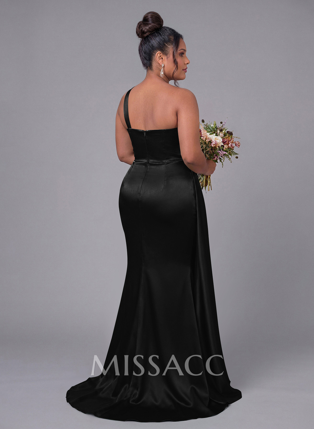 Sheath/Column One-Shoulder Silk Like Satin Bridesmaid Dresses With Ruffle