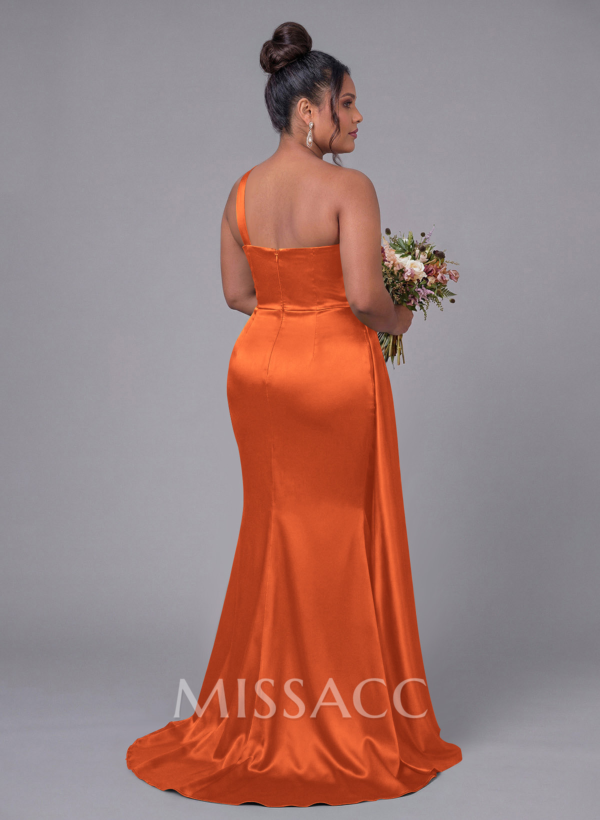 Sheath/Column One-Shoulder Silk Like Satin Bridesmaid Dresses With Ruffle