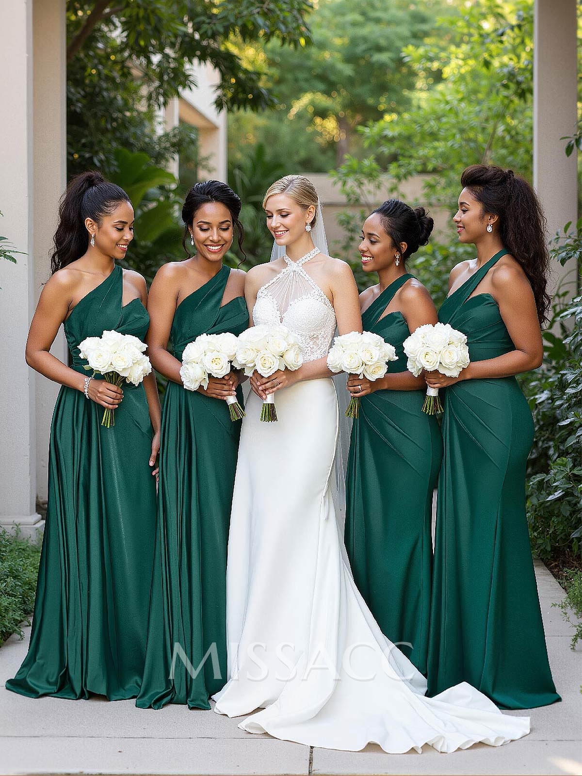 Sheath/Column One-Shoulder Silk Like Satin Bridesmaid Dresses With Ruffle Sheath/Column One-Shoulder Silk Like Satin Bridesmaid Dresses With Ruffle