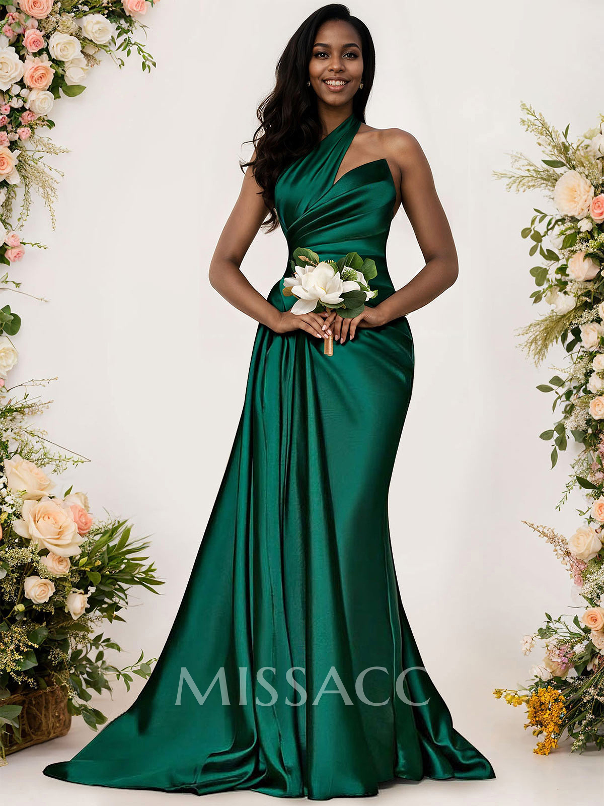 Sheath/Column One-Shoulder Silk Like Satin Bridesmaid Dresses With Ruffle Sheath/Column One-Shoulder Silk Like Satin Bridesmaid Dresses With Ruffle