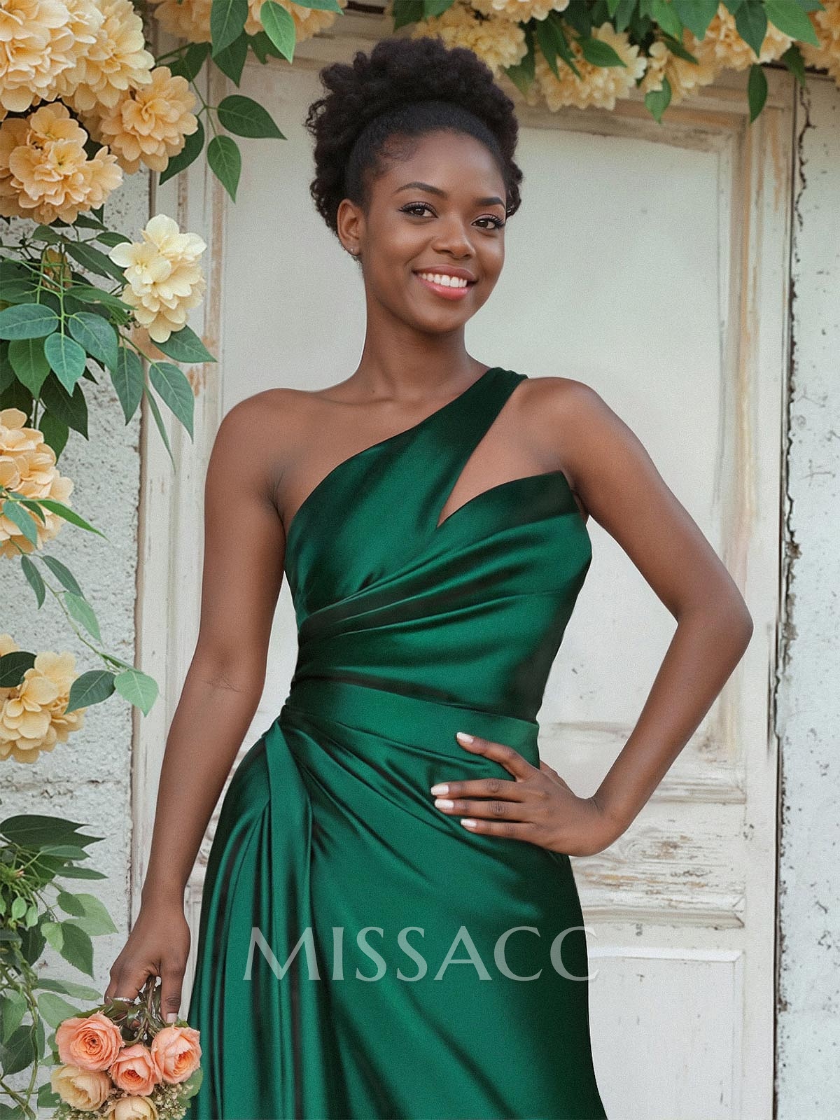 Sheath/Column One-Shoulder Silk Like Satin Bridesmaid Dresses With Ruffle Sheath/Column One-Shoulder Silk Like Satin Bridesmaid Dresses With Ruffle