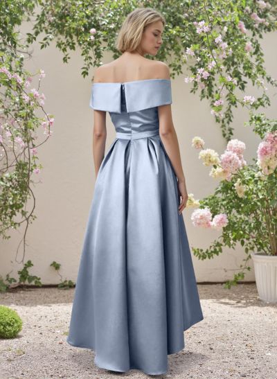 A-Line Off-The-Shoulder Sleeveless Floor-Length Satin Bridesmaid Dresses