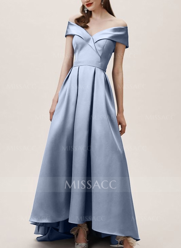 A-Line Off-The-Shoulder Sleeveless Floor-Length Satin Bridesmaid Dresses