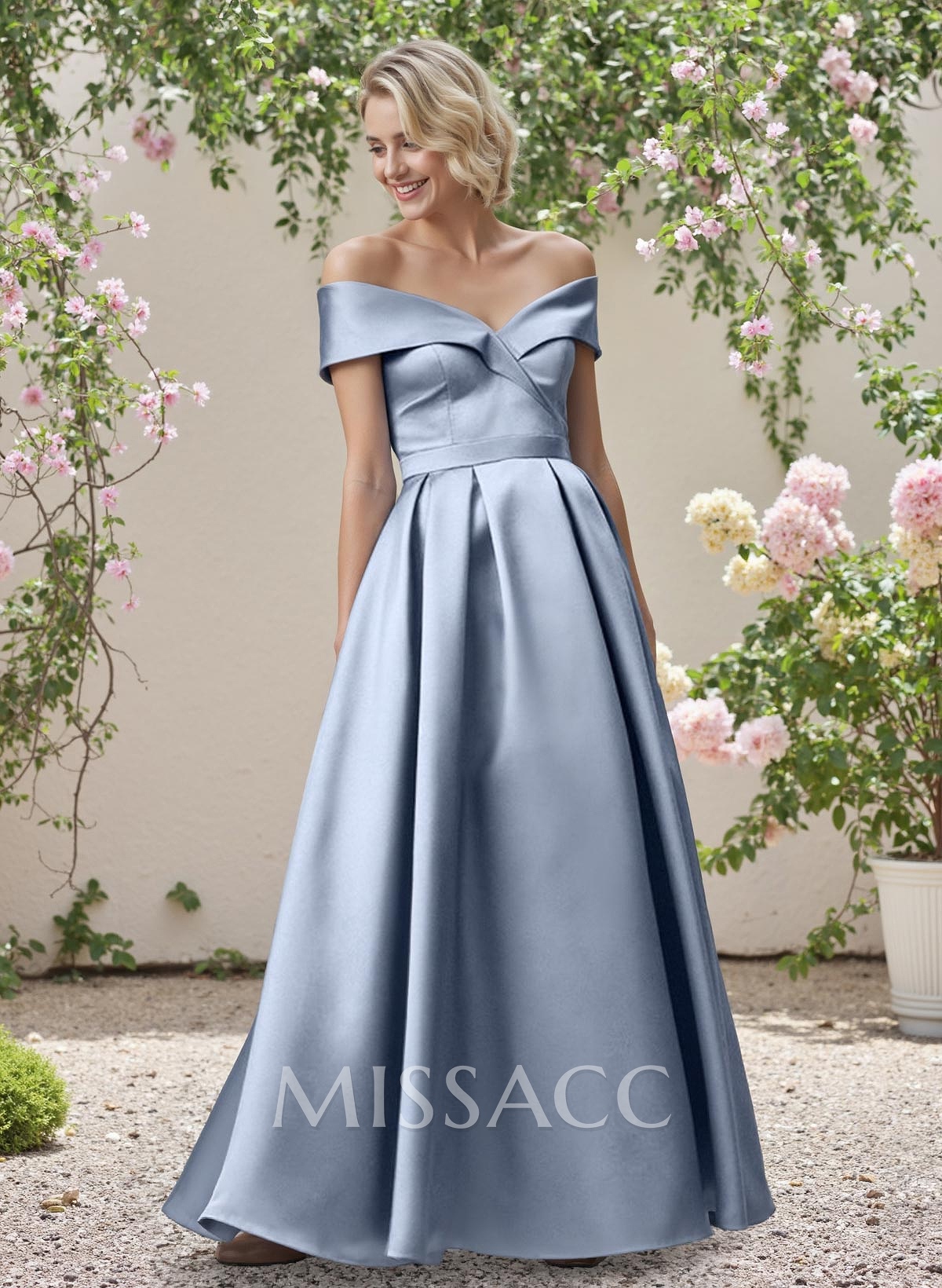 A-Line Off-The-Shoulder Sleeveless Floor-Length Satin Bridesmaid Dresses