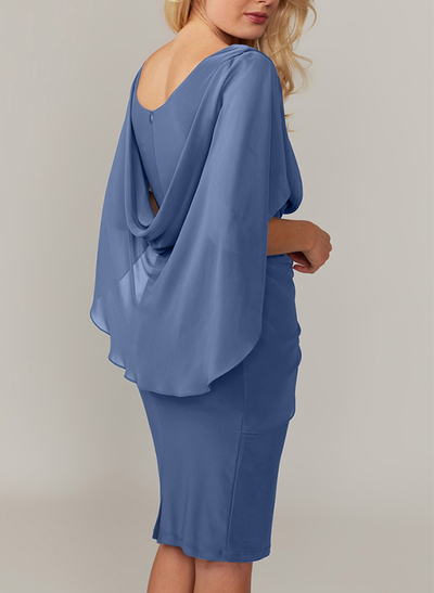 Sheath/Column Scoop Neck Sleeveless Knee-Length Chiffon Cocktail Dresses
