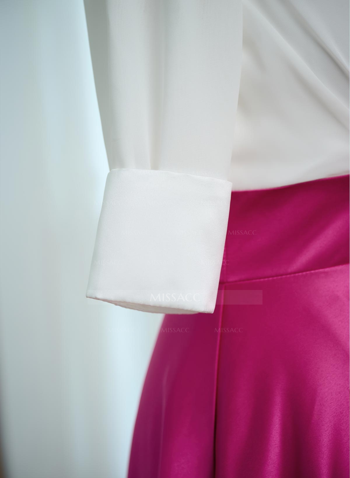 A-Line V-Neck 1/2 Sleeves Satin Evening Dresses With Bow(s)