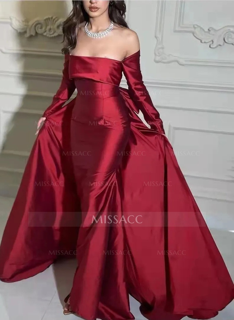 Long Sleeves Off-The-Shoulder Satin Evening Dresses With Bow