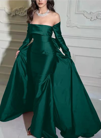 Long Sleeves Off-The-Shoulder Satin Evening Dresses With Bow