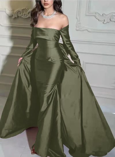 Long Sleeves Off-The-Shoulder Satin Evening Dresses With Bow