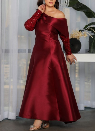 Asymmetrical Neck A-Line Sequined Sleeves Evening Dresses