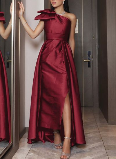 One-Shoulder Satin Simple Elegant Evening Dresses With Bow