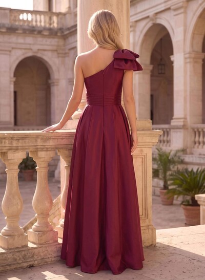 One-Shoulder Satin Simple Elegant Evening Dresses With Bow