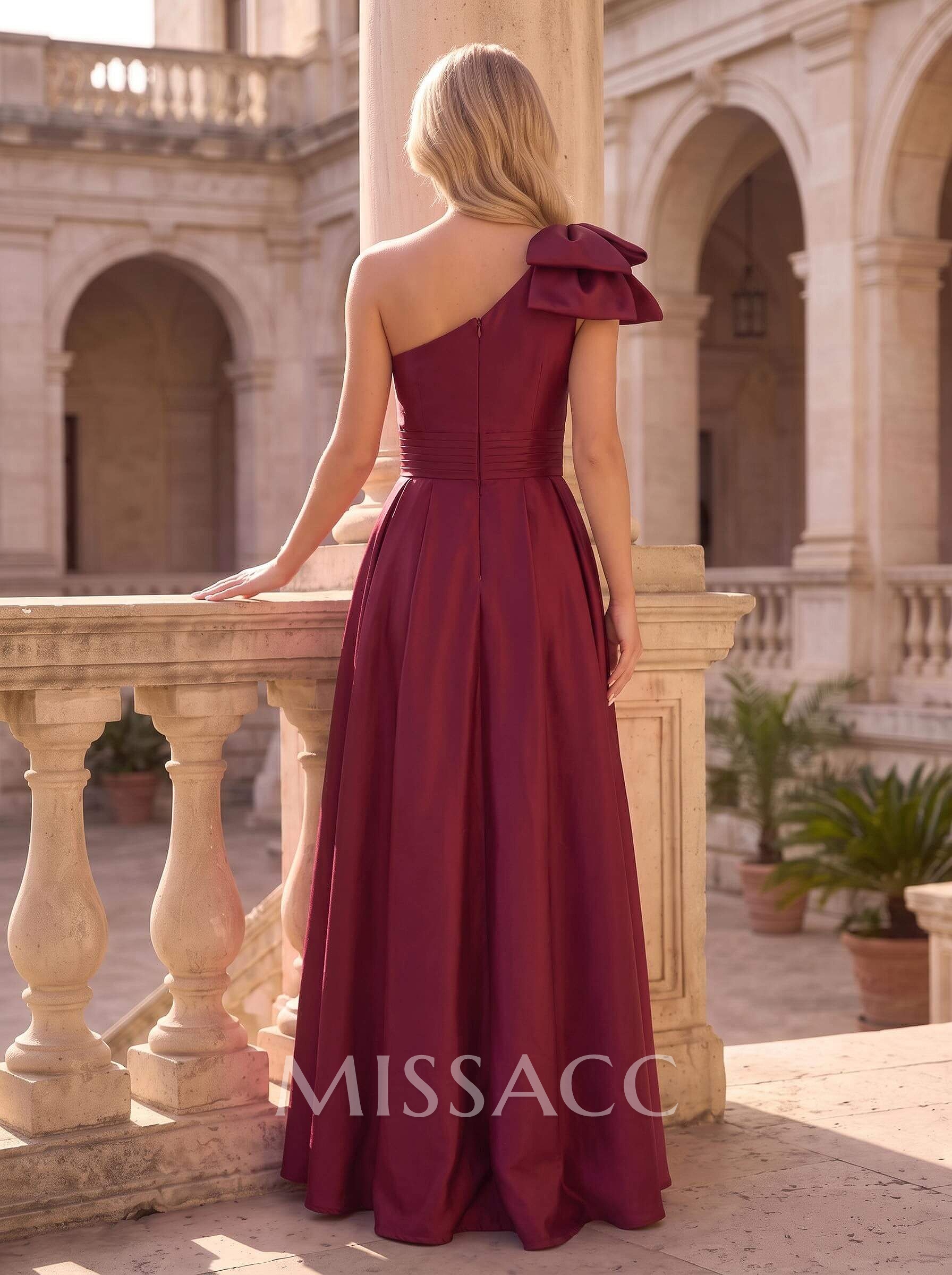 One-Shoulder Satin Simple Elegant Evening Dresses With Bow One-Shoulder Satin Simple Elegant Evening Dresses With Bow