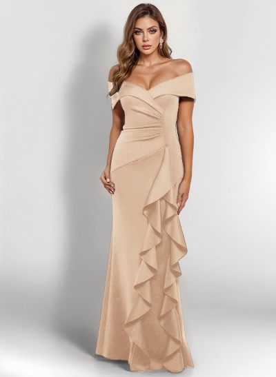 Sheath/Column Off-The-Shoulder Elastic Satin Evening Dresses