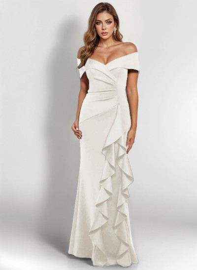 Sheath/Column Off-The-Shoulder Elastic Satin Evening Dresses