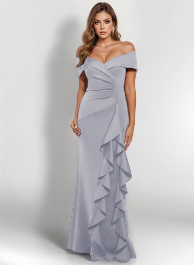 Sheath/Column Off-The-Shoulder Elastic Satin Evening Dresses