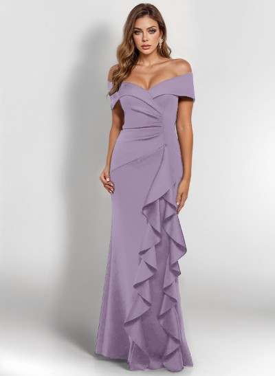 Elegant Ruched Off-The-Shoulder Evening Dresses With Cascading Ruffles