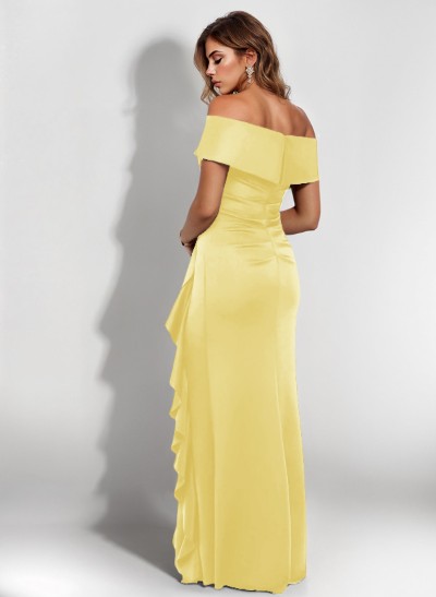 Sheath/Column Off-The-Shoulder Elastic Satin Evening Dresses