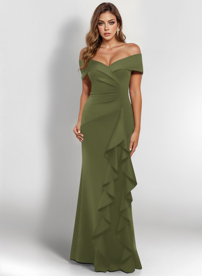 Elegant Ruched Off-The-Shoulder Evening Dresses With Cascading Ruffles