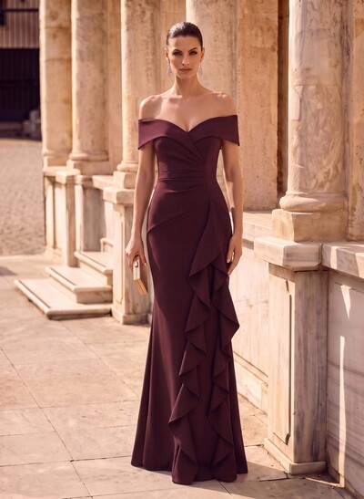 Elegant Ruched Off-The-Shoulder Evening Dresses With Cascading Ruffles