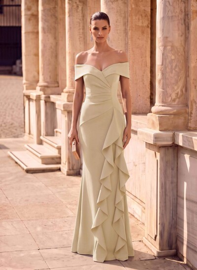 Elegant Ruched Off-The-Shoulder Evening Dresses With Cascading Ruffles