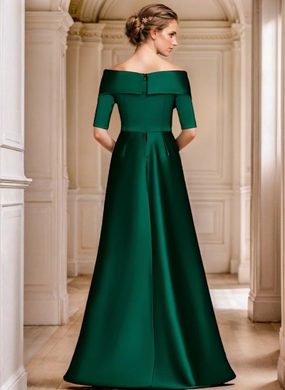Elegant Off-The-Shoulder Satin Evening Dresses With 1/2 Sleeves
