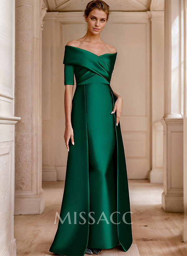 Elegant Off-The-Shoulder Satin Evening Dresses With 1/2 Sleeves