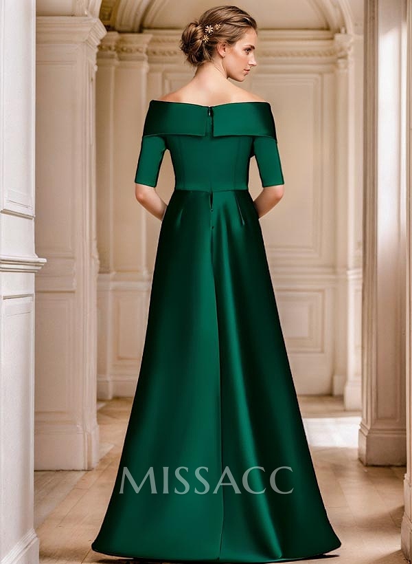 Elegant Off-The-Shoulder Satin Evening Dresses With 1/2 Sleeves