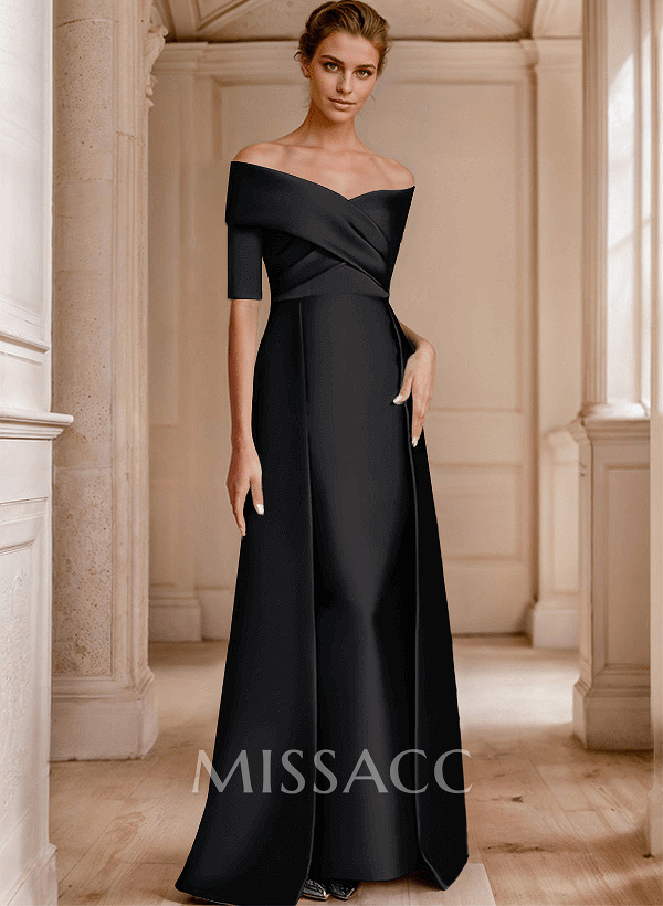 Elegant Off-The-Shoulder Satin Evening Dresses With 1/2 Sleeves