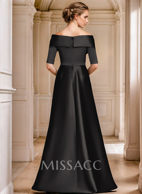 Elegant Off-The-Shoulder Satin Evening Dresses With 1/2 Sleeves