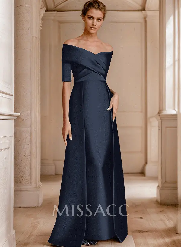 Elegant Off-The-Shoulder Satin Evening Dresses With 1/2 Sleeves
