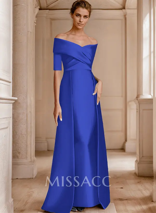 Elegant Off-The-Shoulder Satin Evening Dresses With 1/2 Sleeves