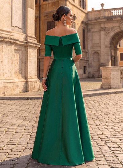 Elegant Off-The-Shoulder Satin Evening Dresses With 1/2 Sleeves