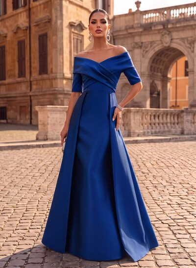 Elegant Off-The-Shoulder Satin Evening Dresses With 1/2 Sleeves