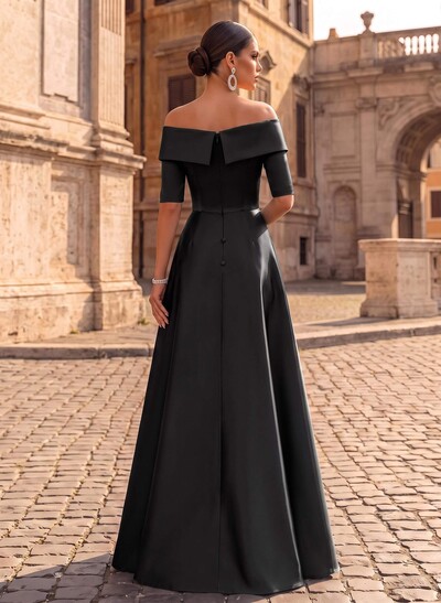 Elegant Off-The-Shoulder Satin Evening Dresses With 1/2 Sleeves