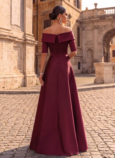 Elegant Off-The-Shoulder Satin Evening Dresses With 1/2 Sleeves