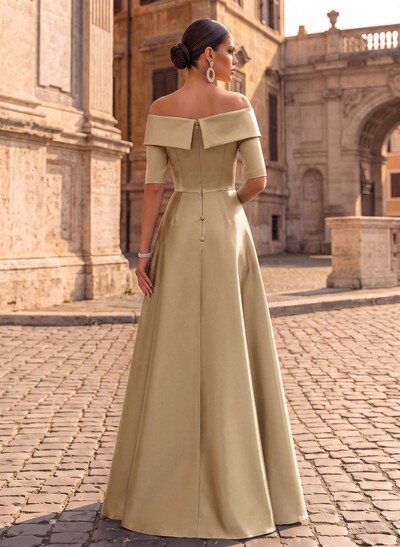 Elegant Off-The-Shoulder Satin Evening Dresses With 1/2 Sleeves