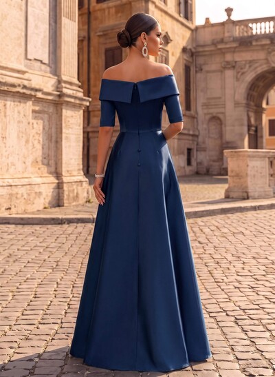 Elegant Off-The-Shoulder Satin Evening Dresses With 1/2 Sleeves
