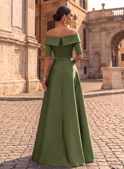 Elegant Off-The-Shoulder Satin Evening Dresses With 1/2 Sleeves