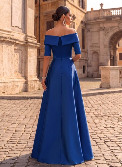 Elegant Off-The-Shoulder Satin Evening Dresses With 1/2 Sleeves