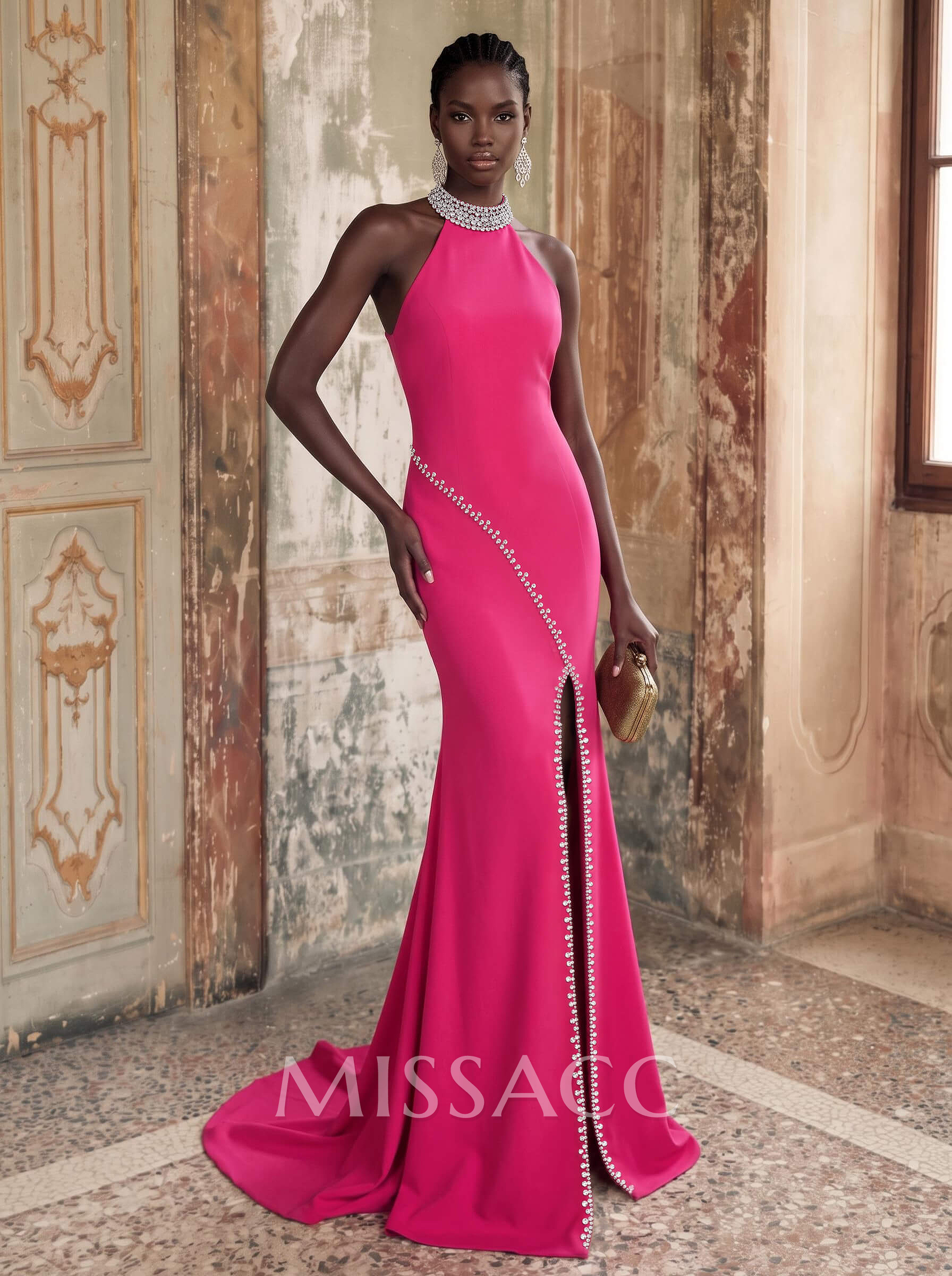 Sheath/Column Halterneck Sleeveless Stretch Satin Evening Dress With Diamantes Sheath/Column Halterneck Sleeveless Stretch Satin Evening Dress With Diamantes