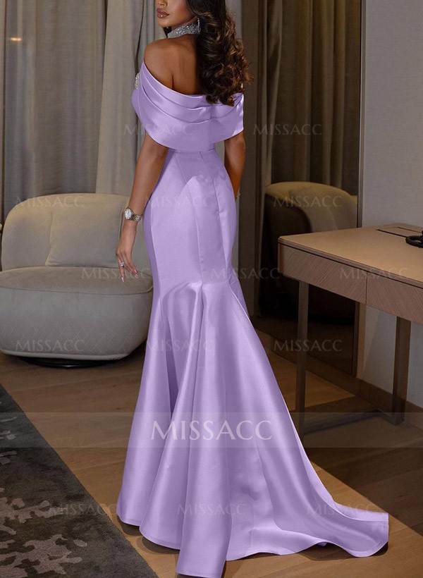 Trumpet/Mermaid Halter Sleeveless Satin Evening Dresses With Split Front