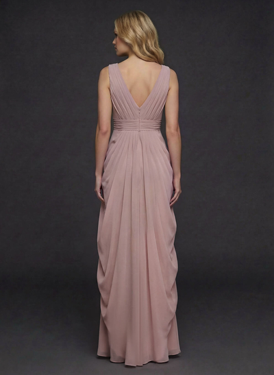 Sheath/Column V-Neck Sleeveless Floor-Length Chiffon Bridesmaid Dresses