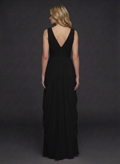 Sheath/Column V-Neck Sleeveless Floor-Length Chiffon Evening Dresses