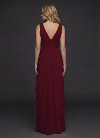 Sheath/Column V-Neck Sleeveless Floor-Length Chiffon Evening Dresses