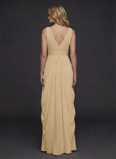 Sheath/Column V-Neck Sleeveless Floor-Length Chiffon Evening Dresses