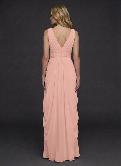 Sheath/Column V-Neck Sleeveless Floor-Length Chiffon Evening Dresses