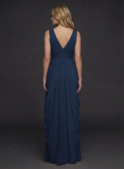 Sheath/Column V-Neck Sleeveless Floor-Length Chiffon Evening Dresses