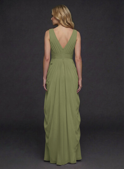 Sheath/Column V-Neck Sleeveless Floor-Length Chiffon Evening Dresses