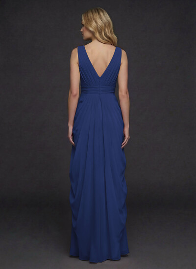 Sheath/Column V-Neck Sleeveless Floor-Length Chiffon Evening Dresses